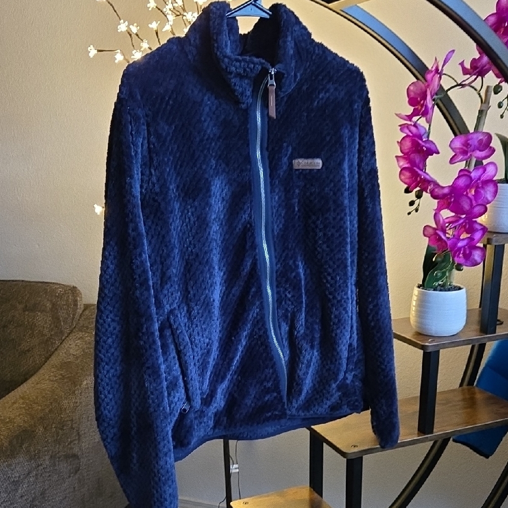 Columbia Dark Blue Fleece Full Zip Jacket Plush XL